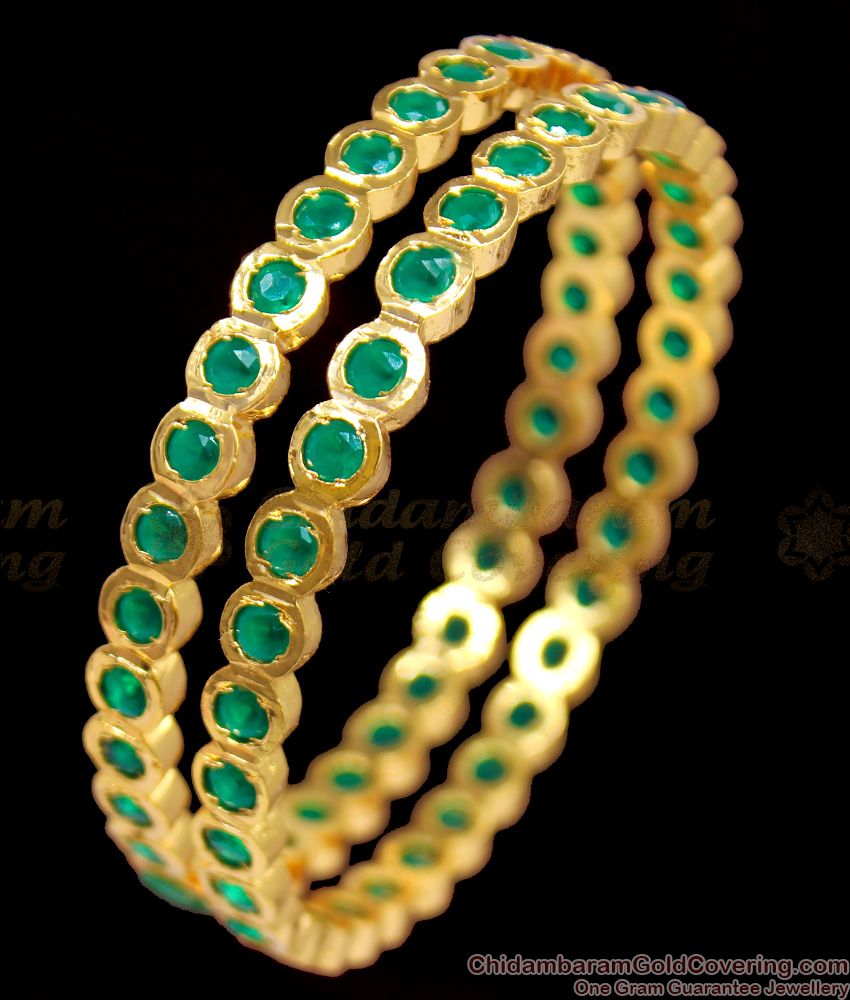 BR1129-2.6 Attractive Green Stone Gold Five Metal Bangles Party Wear Design