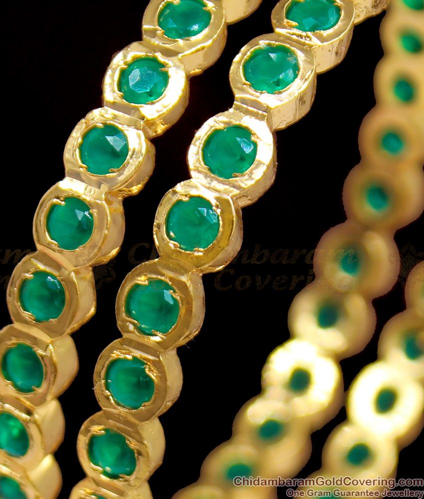 BR1129-2.8 Attractive Green Stone Gold Five Metal Bangles Party Wear Design
