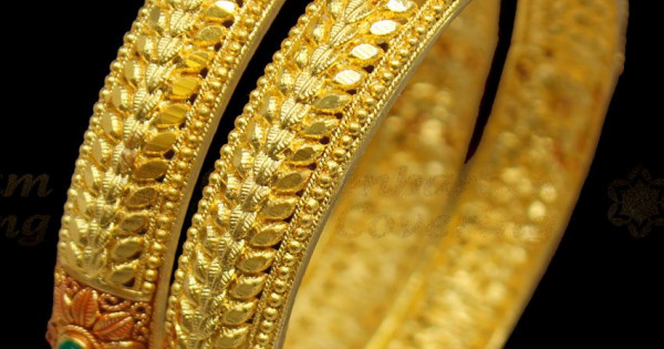 Solid Flower Leaf Pattern Enamel Gold Forming Bangles