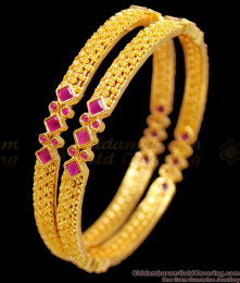 BR1138-2.6 Gold Inspired Trendy Ruby Stone Design Bridal Wear Bangles