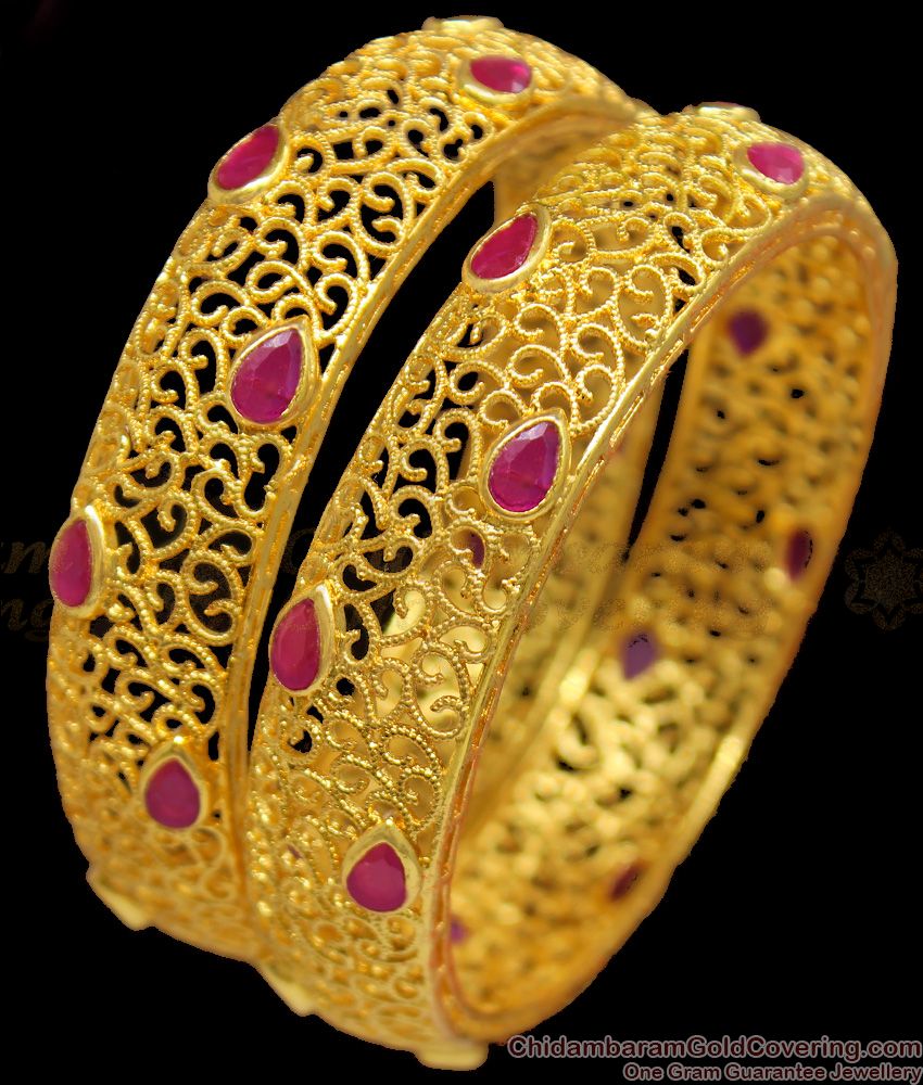 BR1153-2.8 Amazing Broad Enamel Forming Gold Kada Bangles With Ruby Stones