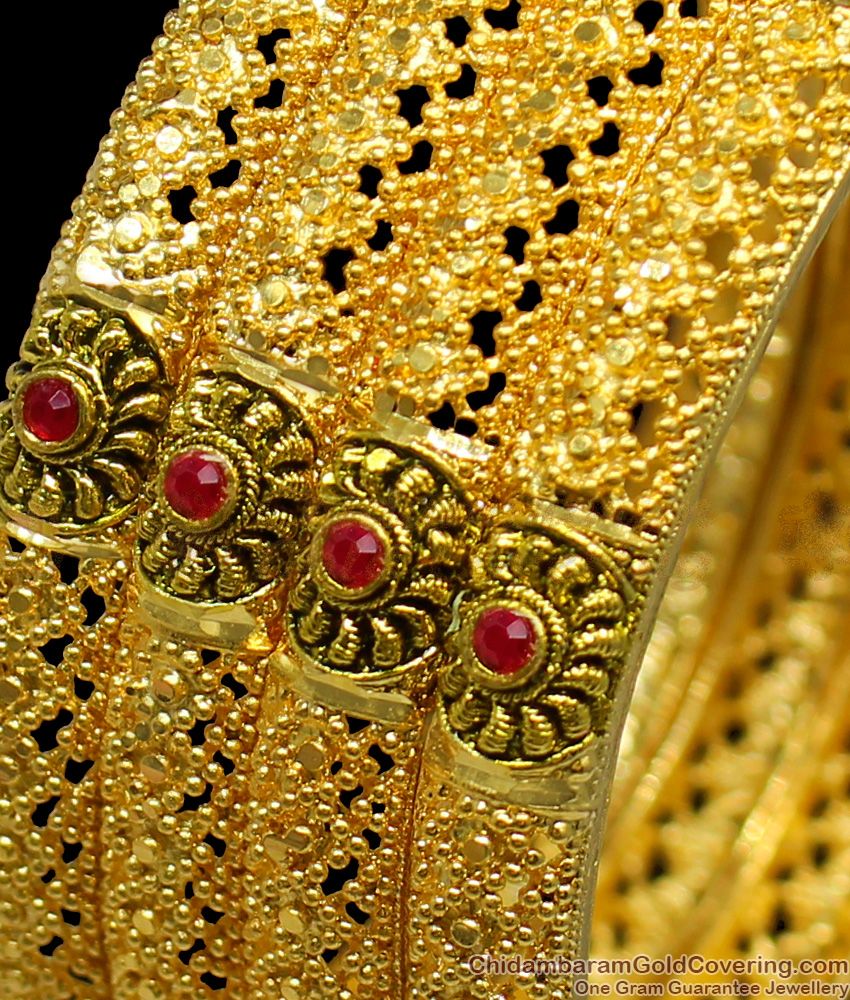 BR1164-2.4 Set Of Four Kundan Double Color Stone Flower Pattern Forming Bangles