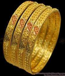 BR1165-2.8 Aspiring Enamel Forming Gold Tone Bridal Set Bangles For Ladies