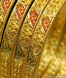 BR1165-2.8 Aspiring Enamel Forming Gold Tone Bridal Set Bangles For Ladies