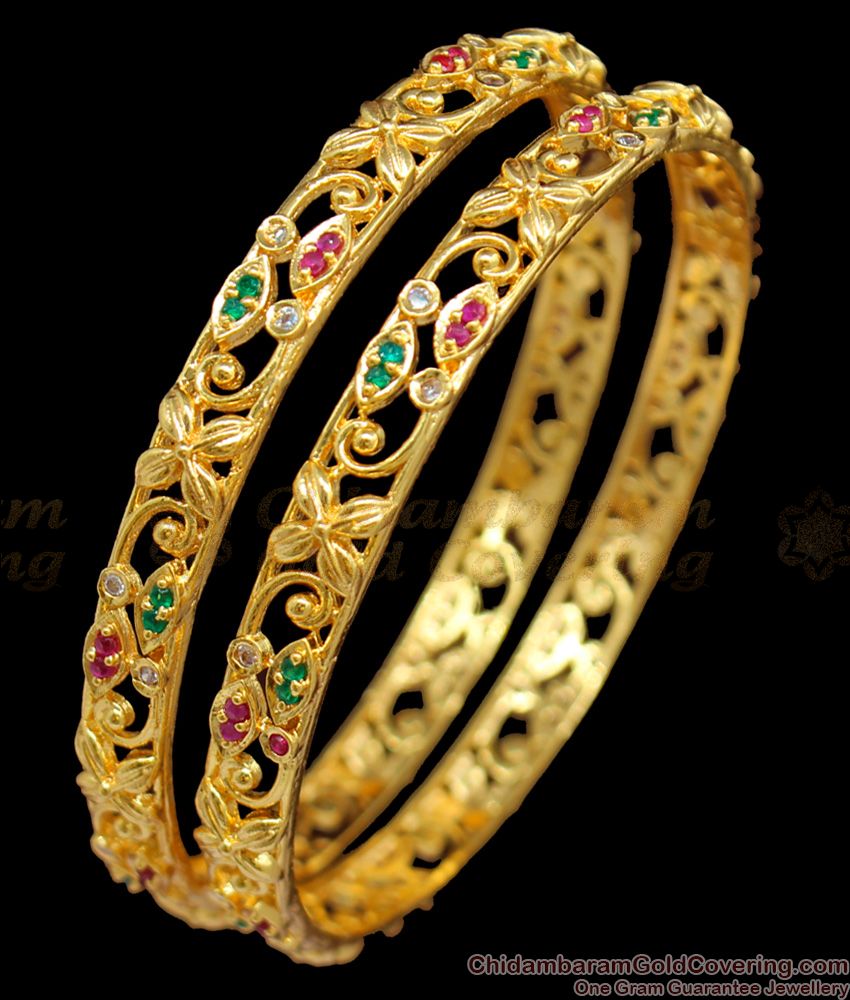 BR1180-2.6 Fascinating Flower Model Gold Bangles For Party Attire Online