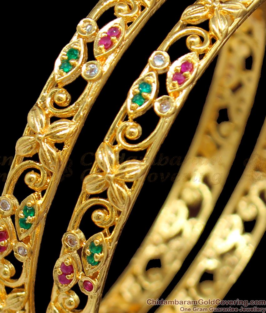 BR1180-2.6 Fascinating Flower Model Gold Bangles For Party Attire Online