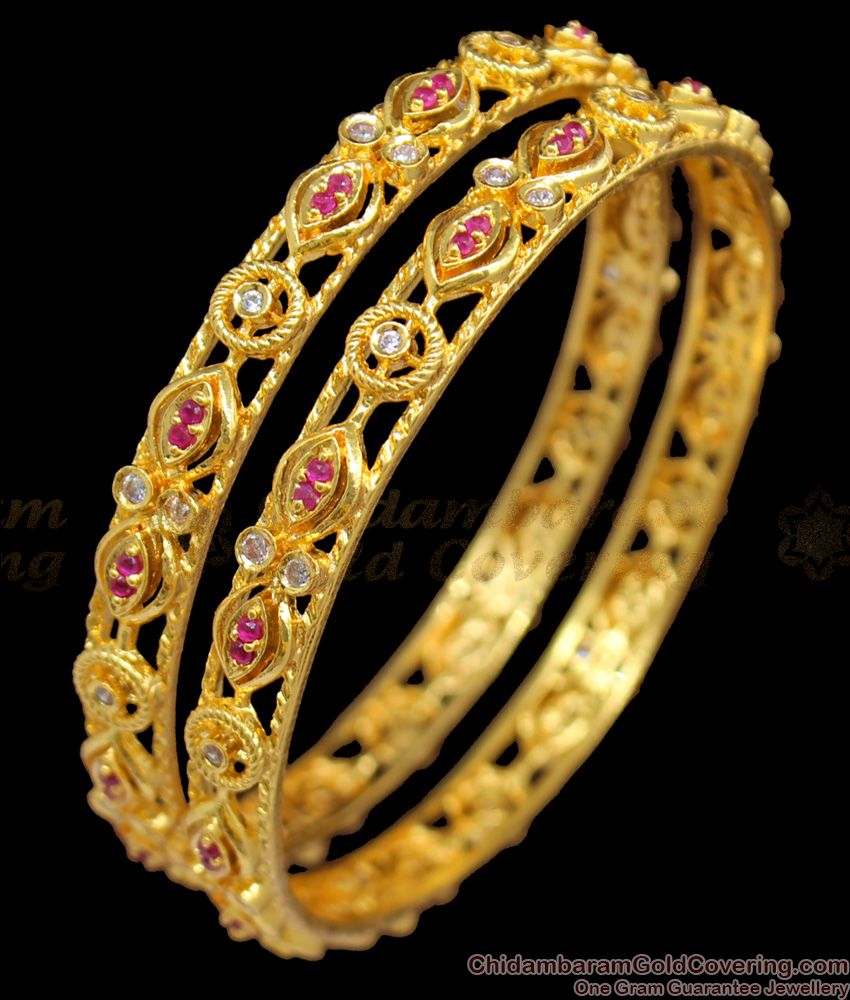 BR1181-2.8 AD Ruby Stone Trendy Gold Bangles Daily Use Collection