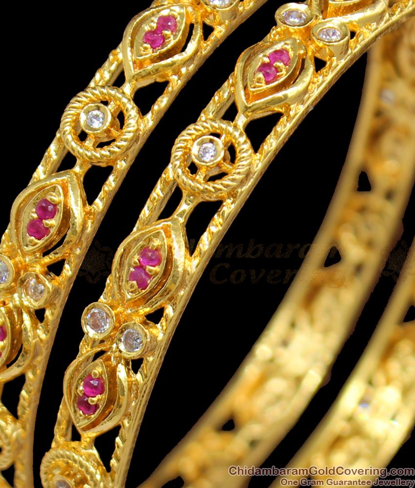 BR1181-2.6 AD Ruby Stone Trendy Gold Bangles Daily Use Collection