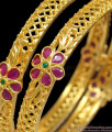 BR1212-2.6 Beautiful One Gram Gold Flower Design Polki Stones Bridal Wear Bangles