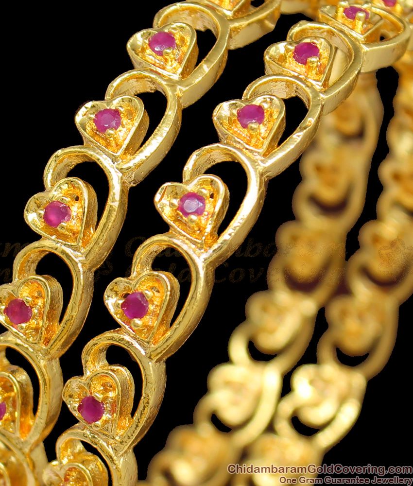 BR1213-2.4 Attractive Heart Model Full Ruby Stone Gold Plated Bangles Party Wear Jewelry BR1213-2.4 Attractive Heart Model Full Ruby Stone Gold Plated Bangles Party Wear Jewelry