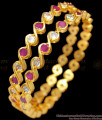 BR1214-2.6 Ladies Favourite Thick Ruby White Polki Stones Gold Bangles New Arrival