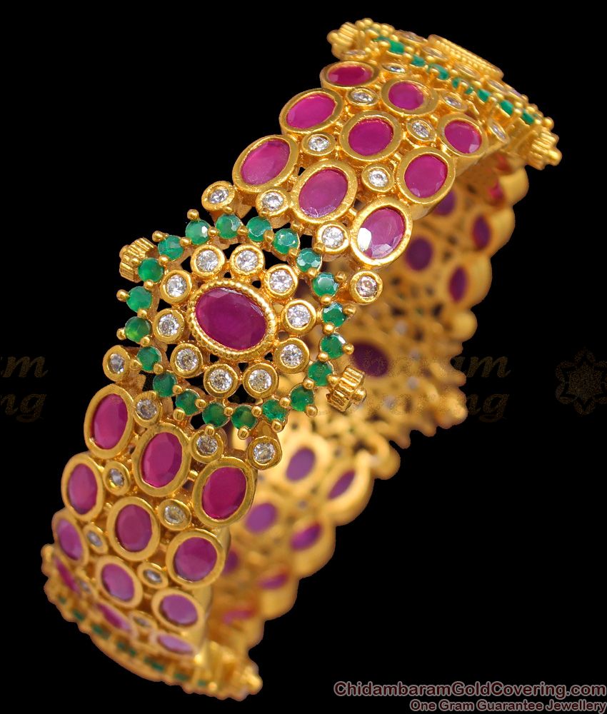 BR1255-2.6 Size Premium Antique Finish Real Gold Design Single Broad Kada Bangle