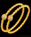 BR1310-2.8 Fancy AD White Stone Single Ball Design Gold Plated Bangles For Party Wear