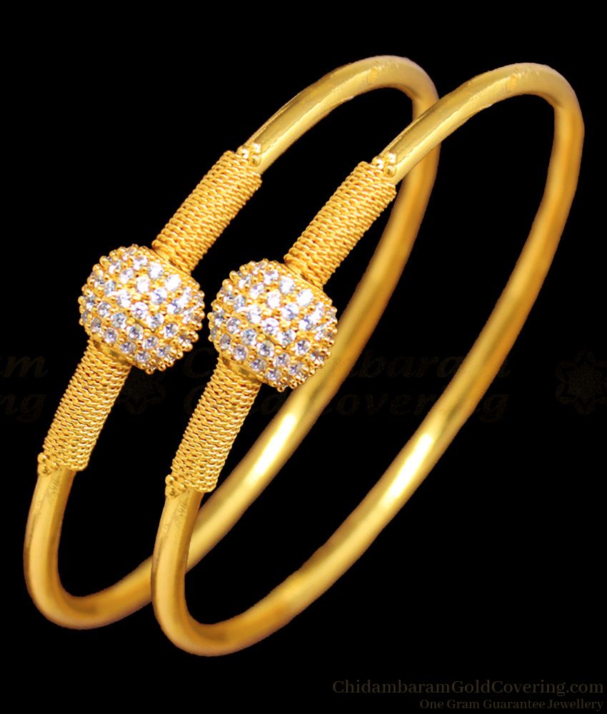 BR1311-2.10 Trendy AD White Stone Ball Model Gold Plated Party Wear Bangles