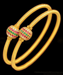BR1312-2.6 Fascinating Multi Color Stones Ball Design Gold Forming Bangles Latest Collection