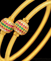 BR1312-2.6 Fascinating Multi Color Stones Ball Design Gold Forming Bangles Latest Collection