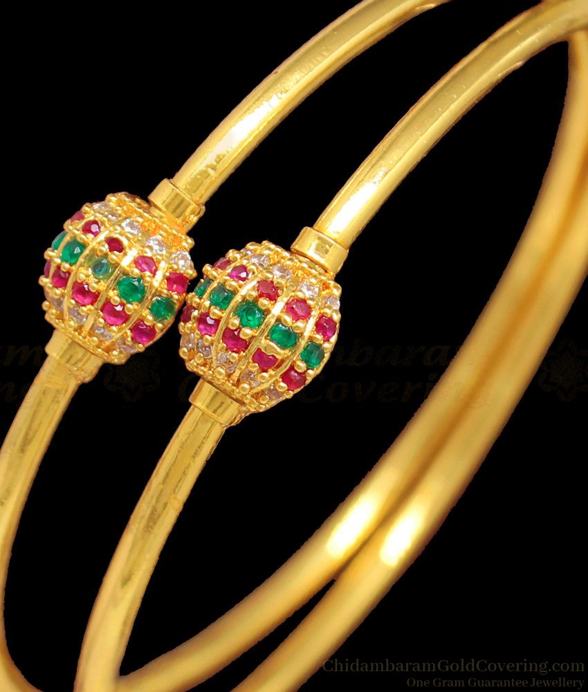 BR1314-2.10 Real Gold Shining Ball Designed With Multi Stone Imitation Bangles For Girls