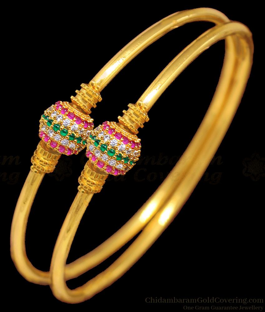 BR1315-2.8 Sparkling Colorful Stones Gold Plated Bangles Party Wear Accessories 
