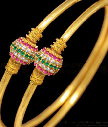 BR1315-2.8 Sparkling Colorful Stones Gold Plated Bangles Party Wear Accessories 