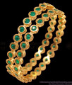 BR1393-2.8 Attractive Green Stone Gold Five Metal Bangles Party Wear Design