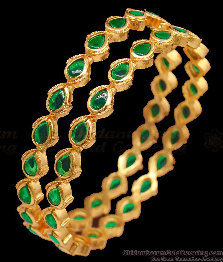 BR1394-2.8 Peacock Green Stone Gold Five Metal Bangles Party Wear Design