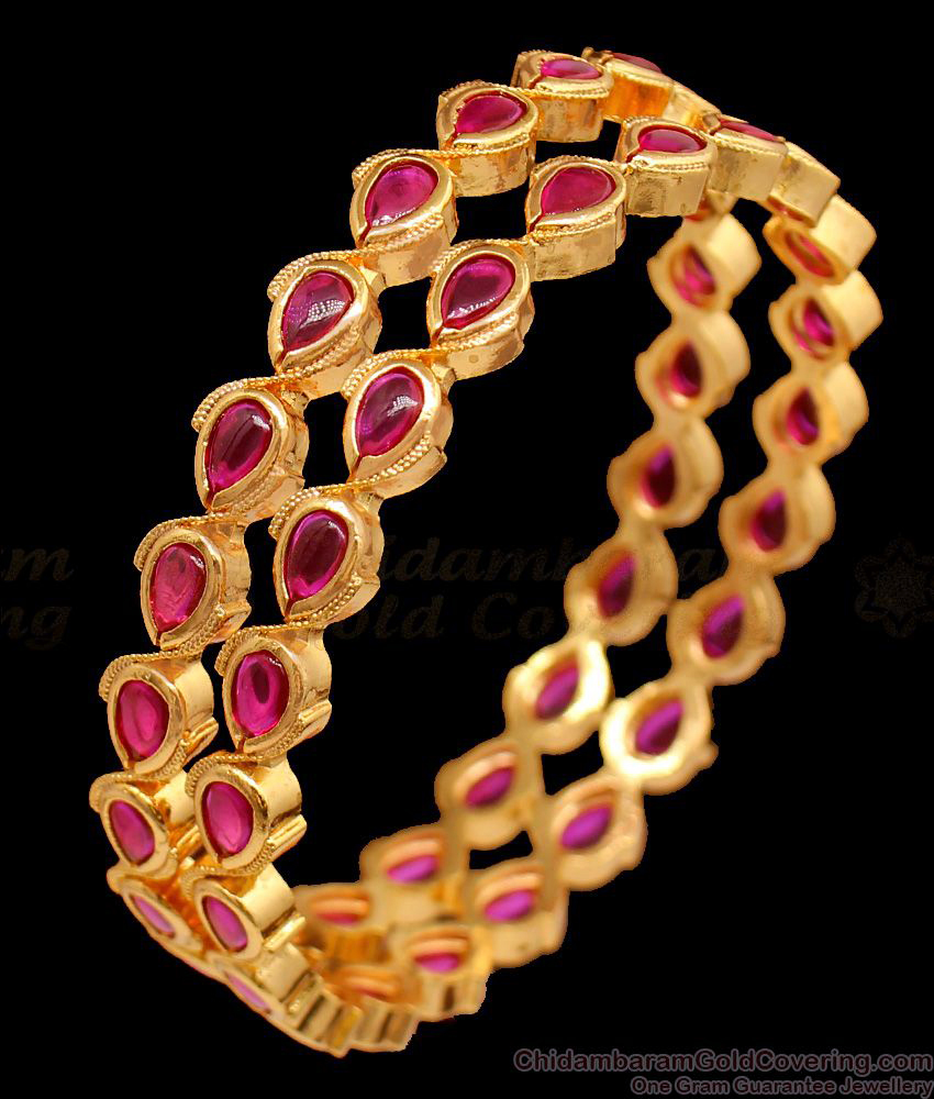 BR1395-2.4 Big Ruby Stone Trendy Design Gold Bangle Collection First Quality