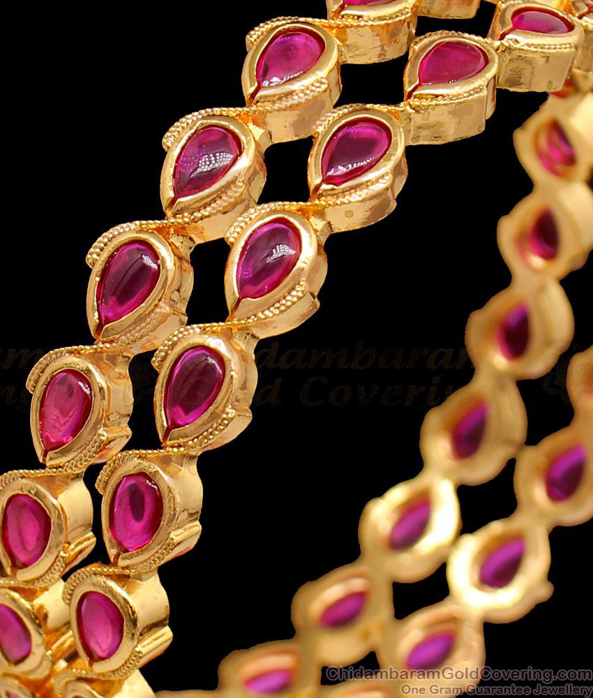 BR1395-2.4 Big Ruby Stone Trendy Design Gold Bangle Collection First Quality