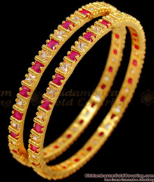 BR1470-2.10 Size Semi Precious Ruby White Stone Bangles For Women