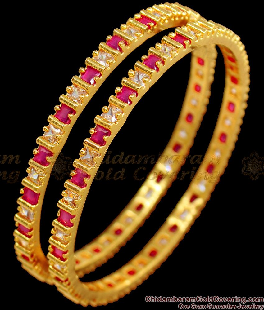 BR1470-2.8 Size Semi Precious Ruby White Stone Bangles For Women