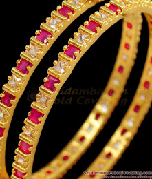 BR1470-2.10 Size Semi Precious Ruby White Stone Bangles For Women