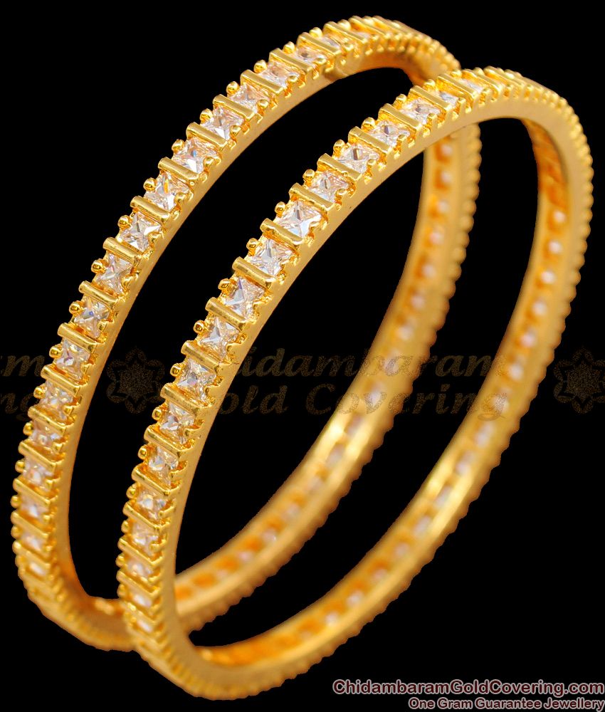 BR1471-2.4 Real Gold Bangles Full Sparkling Cubic White  Zircon Stone 