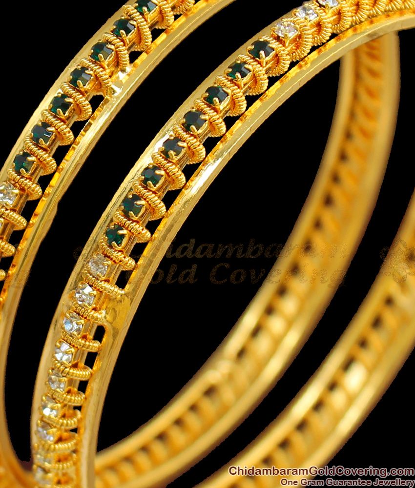 BR1472-2.8 Attractive Real Gold Bangles Full Sparkling AD Black And White Stone