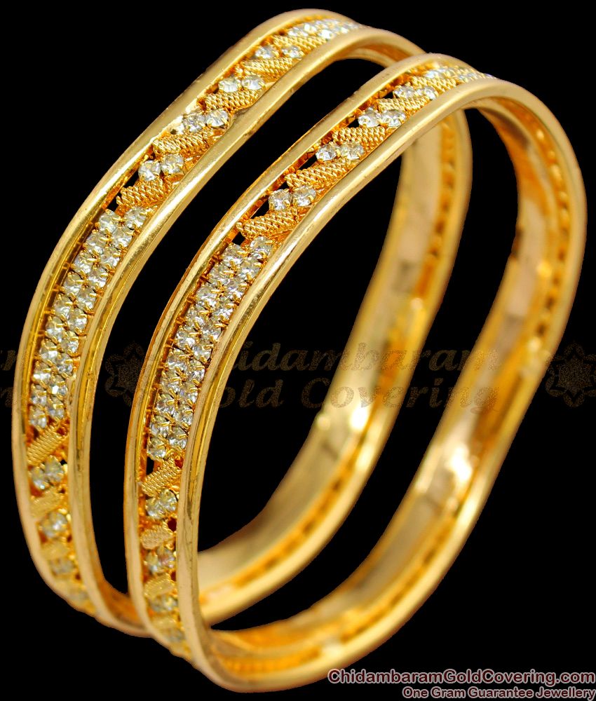 BR1475-2.6 Beautiful White AD Stone Gold Bangles One Gram Gold Jewelry Buy Online