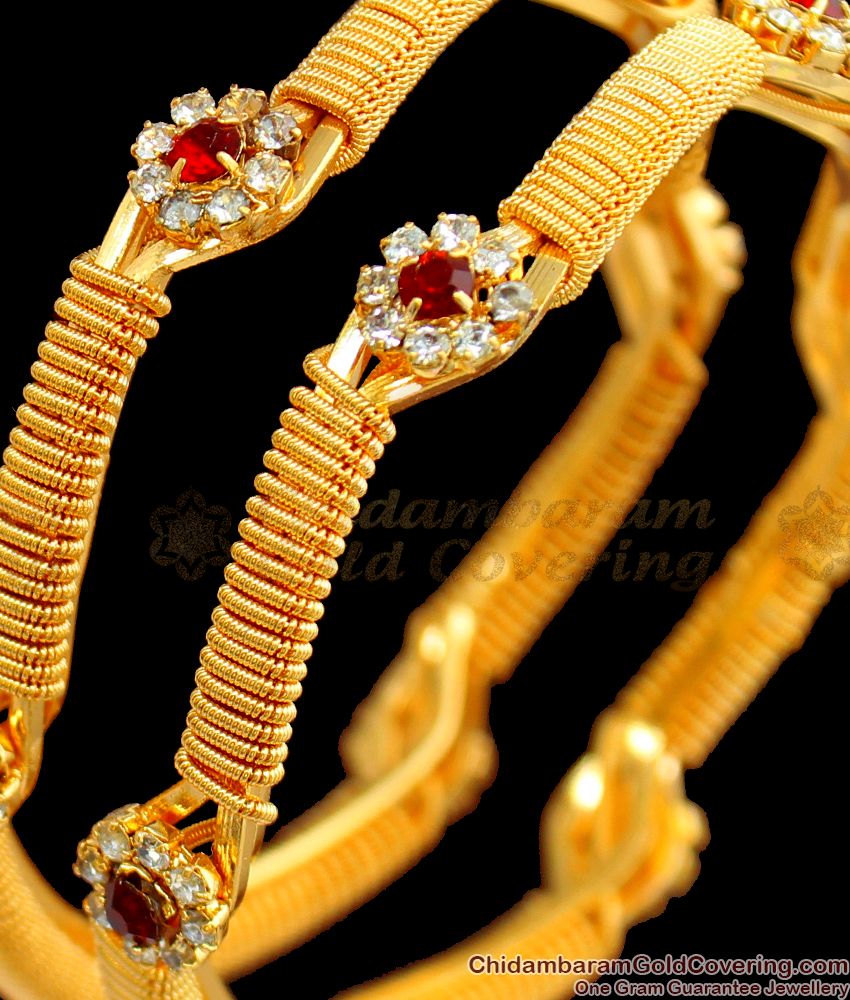 BR1479-2.8 Size Curvy Set of Two AD Stone Bridal Wear Imitation Spring Bangle