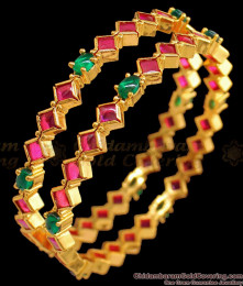 BR1540-2.4 Party Wear Real Kemp Stone Gold Bangles For Women