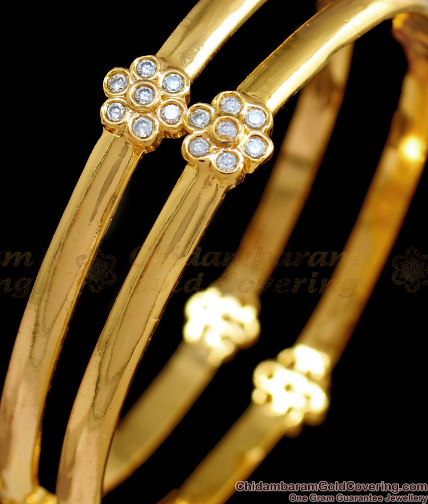 BR1566-2.10  Original Impon Bangles Fancy Flower Design With White Stone Jewelry