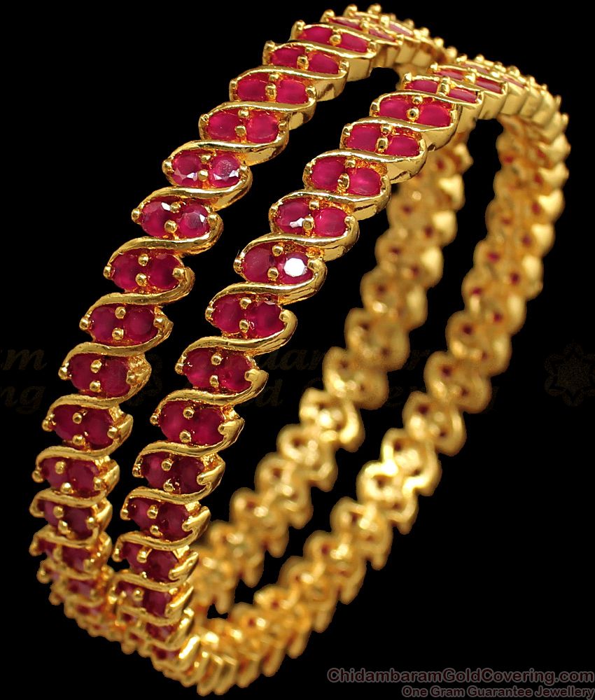 BR1601-2.4 Gorgeous Full Ruby Stone Gold Bangles Bridal Wear