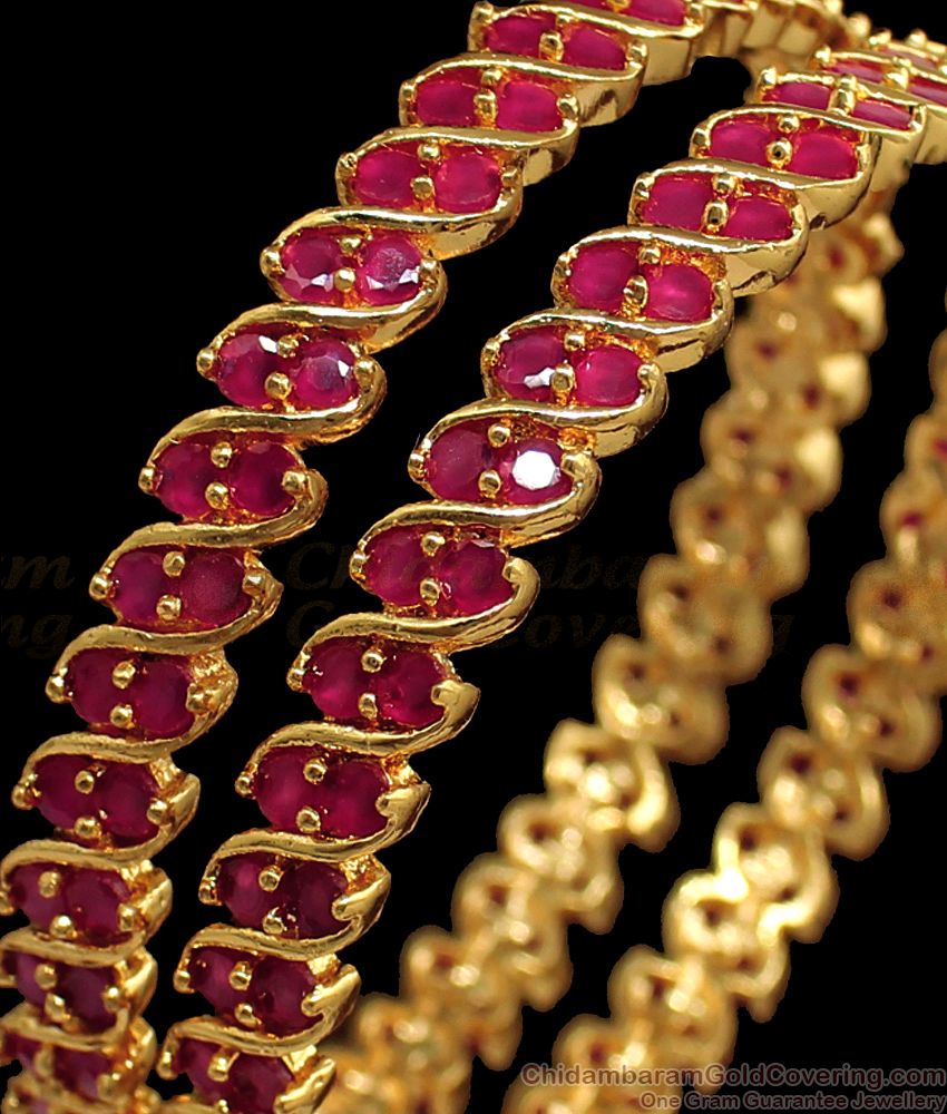 BR1601-2.4 Gorgeous Full Ruby Stone Gold Bangles Bridal Wear