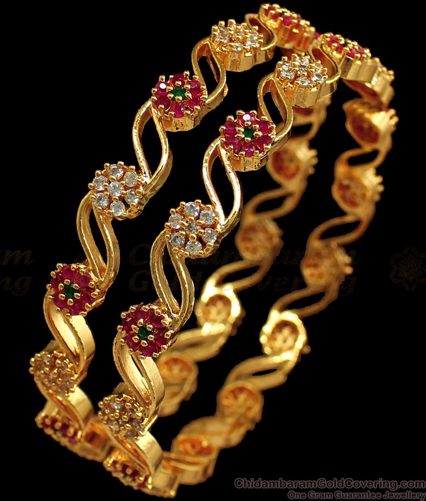 BR1602-2.10 Pretty MultiStone Latest Gold Bangle Collections Party Wear