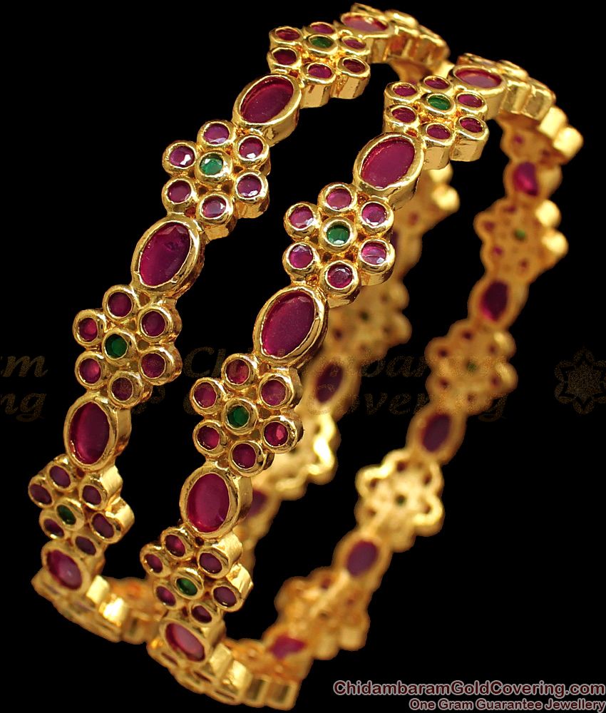 BR1603-2.10 Premium Ruby Emerald Gold Bangles Collections Bridal Jewelry