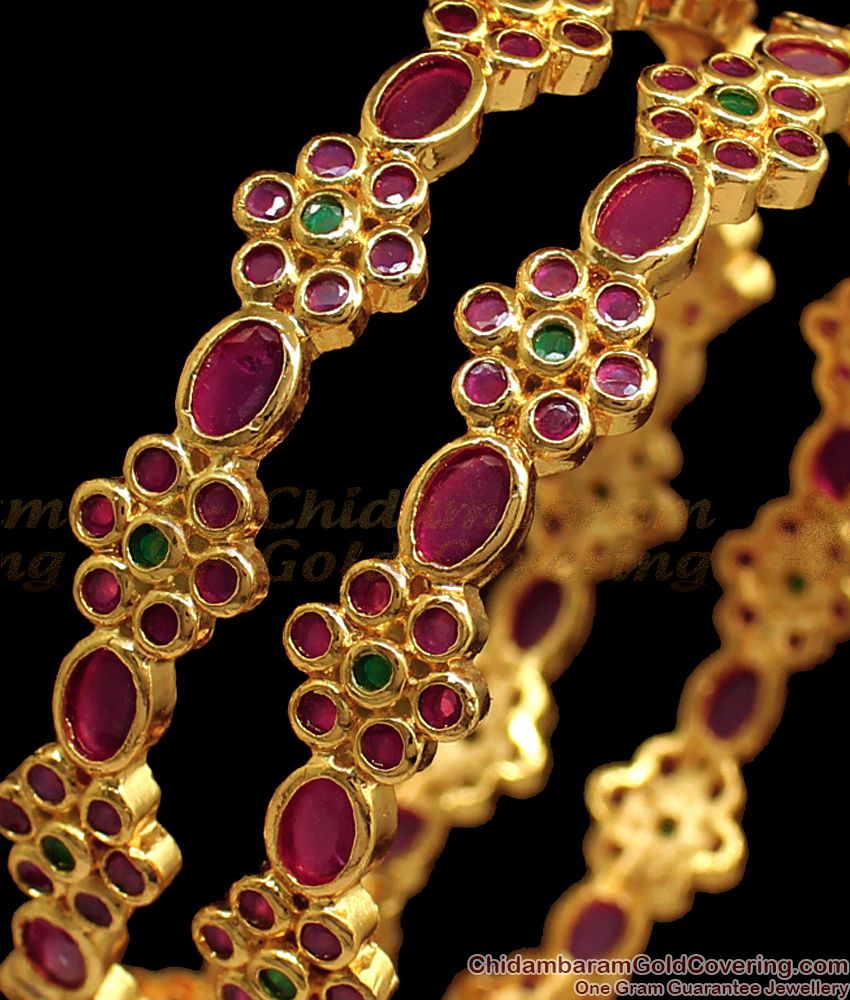 BR1603-2.4 Premium Ruby Emerald Gold Bangles Collections Bridal Jewelry