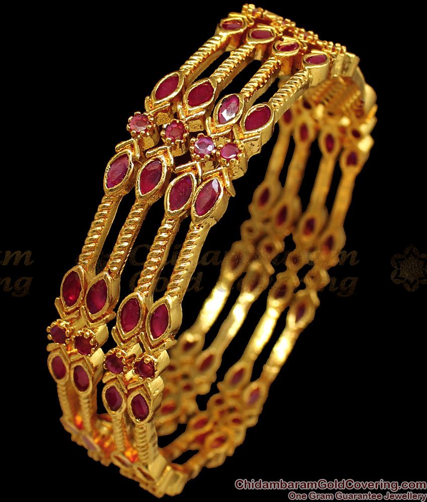 BR1607-2.10 Set of Four Ruby Stone Gold Bangles For Party Wear