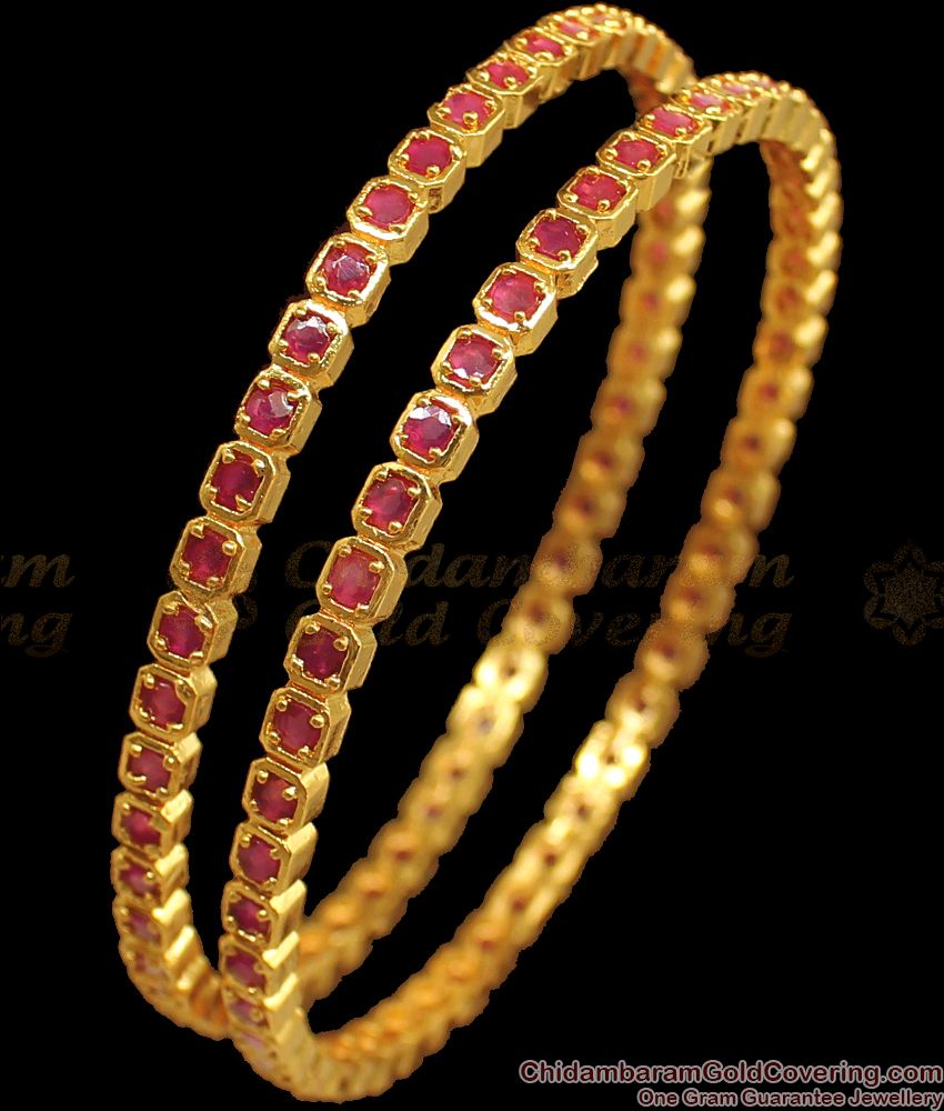 BR1677-2.4 Square Ruby Stone Trendy Impon Design Gold Bangle Collection First Quality