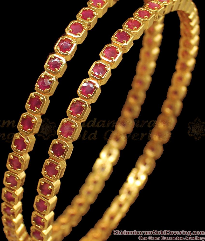 BR1677-2.4 Square Ruby Stone Trendy Impon Design Gold Bangle Collection First Quality