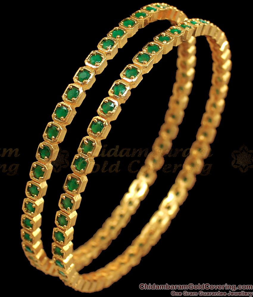 BR1678-2.6 Square Emerald Green Stone Trendy Impon Design Gold Bangle Collection First Quality