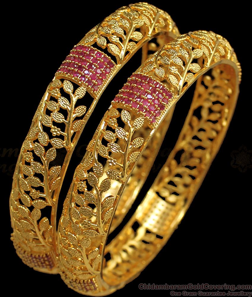 BR1683-2.6 Amazing Broad Enamel Forming Gold Kada Bangles With Ruby Stones
