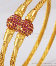 BR1770-2.6 Ruby Stone Ball Design Gold Bangle Womens Office Wear
