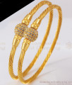 BR1771-2.10 White Stone Gold Design Ball Bangles Womens Fashion Wear