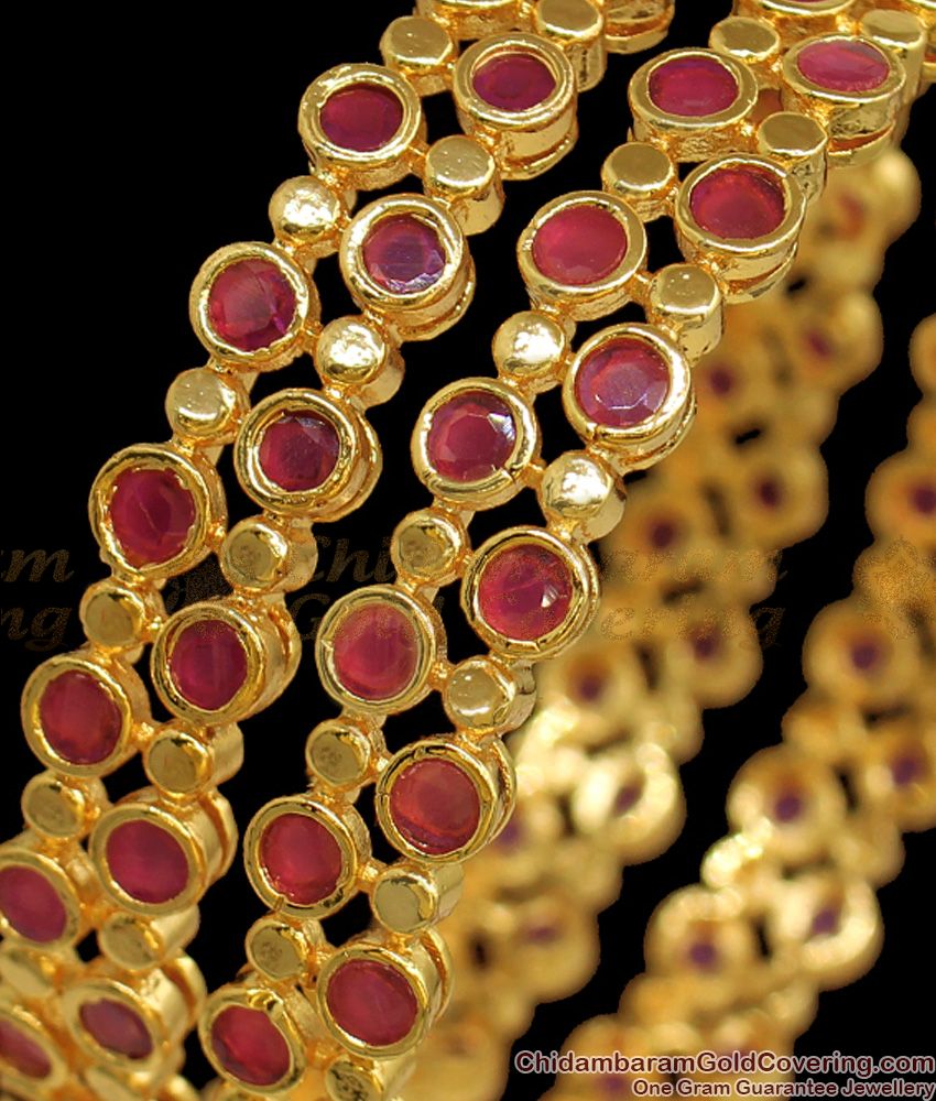 BR1791-2.10 Royal Ruby Kemp Stone Gold Bangle Party Wear 