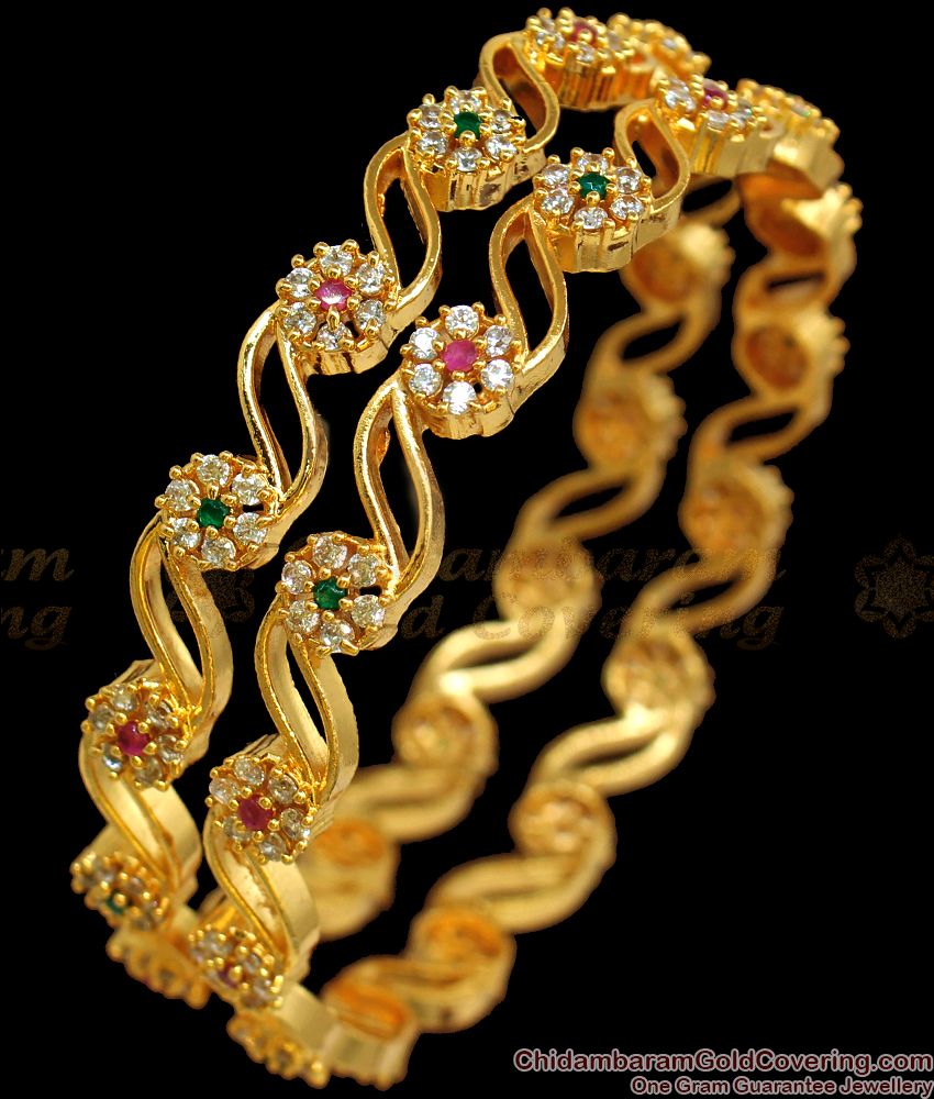 BR1792-2.6 Floral Multi Color Stone Gold Bangle Collections Party Wear